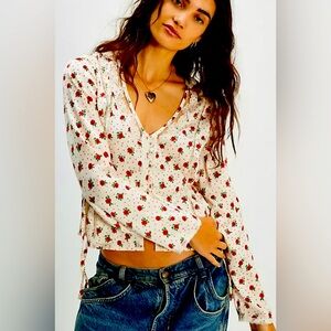 FREE PEOPLE Field Of Roses Top in Ivory Combo NWT